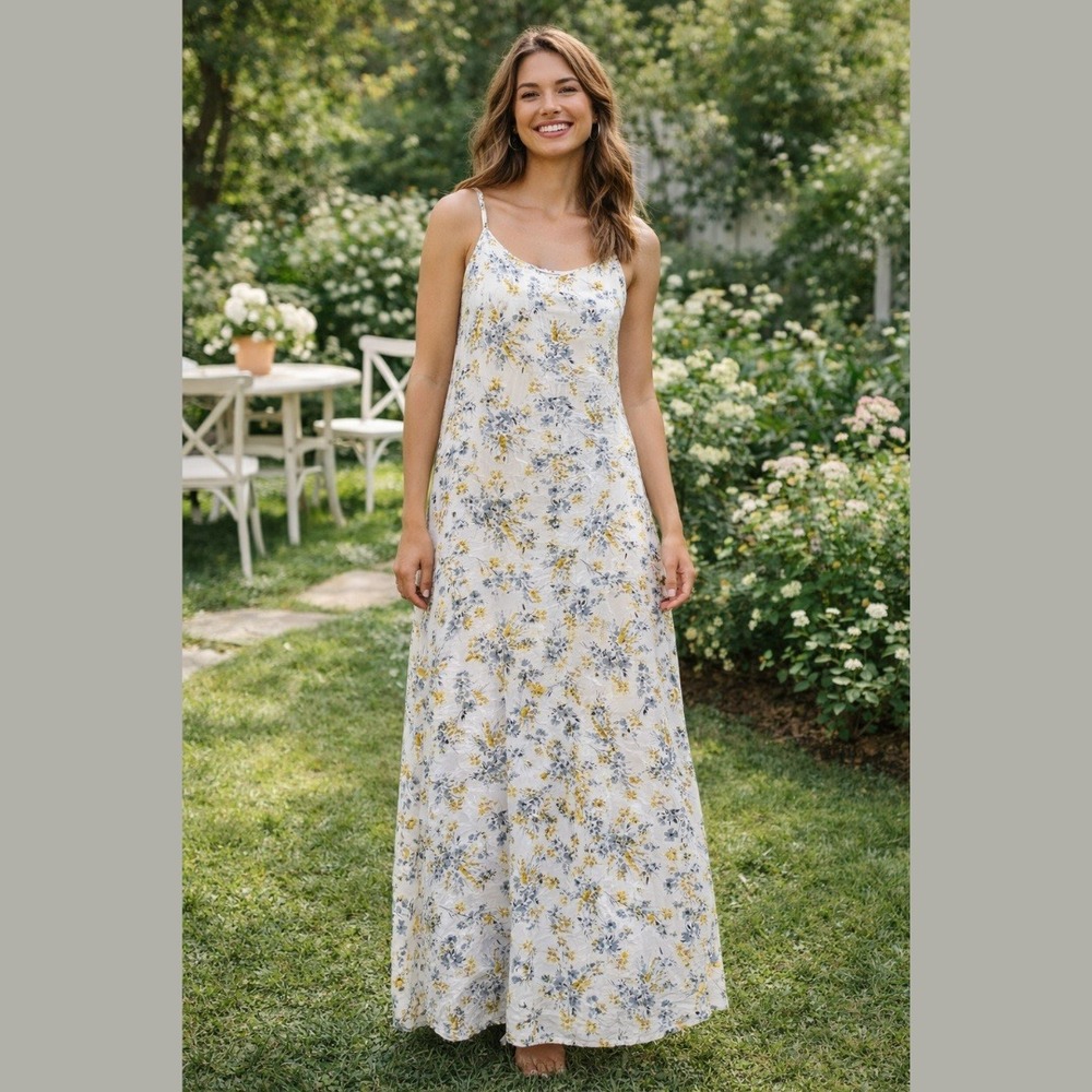 Michael Stars Size Small Maxi Dress White Floral Strappy Cottagecore Beach